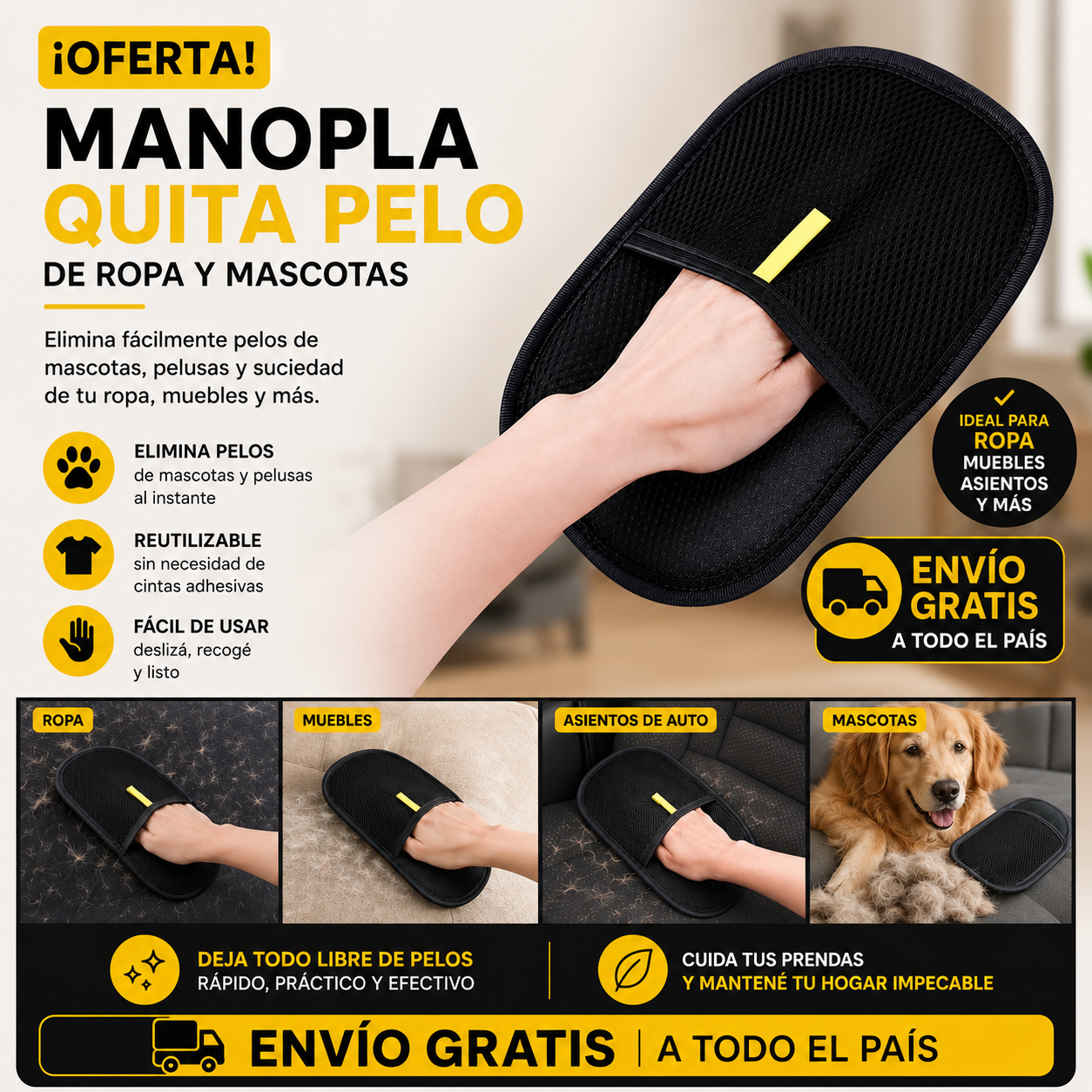 Guante Quitapelos Removedor Para Mascotas